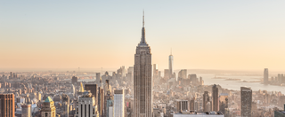New York City skyline with the Empire State Building at sunset